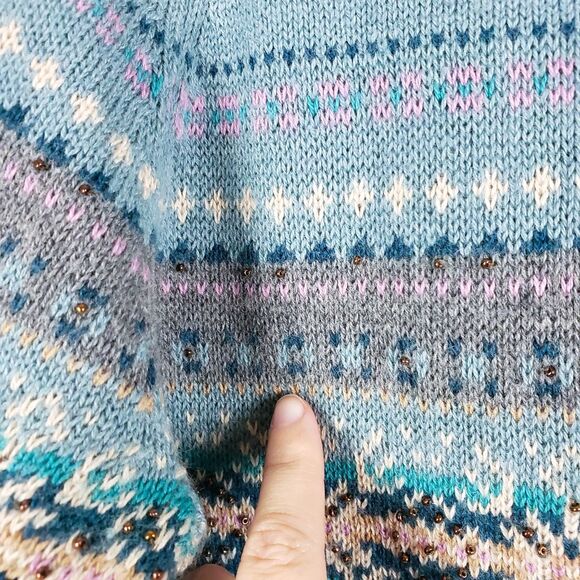 Eddie Bauer Collectibles Womens Cardigan Angora Fair Isle Beaded Nordic Size M - Picture 5 of 11
